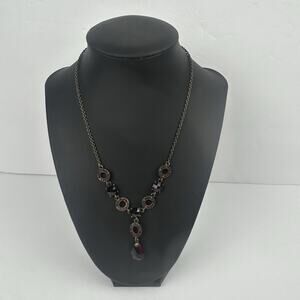 VTG NINA RICCI for AVON necklace Red glass rhinestone Victorian style